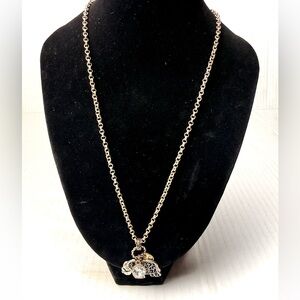 Vintage RMN Filigree Lucky Pendant Necklace Rhinestone Silver Tone Bohemian